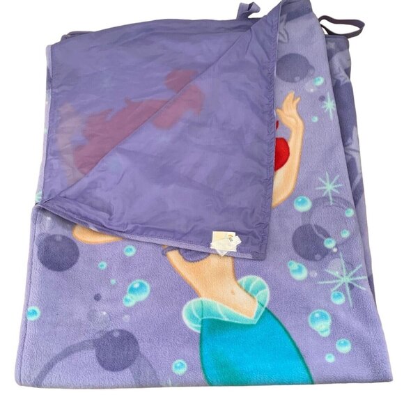 Disney Little Mermaid Ariel Fleece Blanket Zip Up Sleeping Bag 58” X 24” Purple - Picture 3 of 11